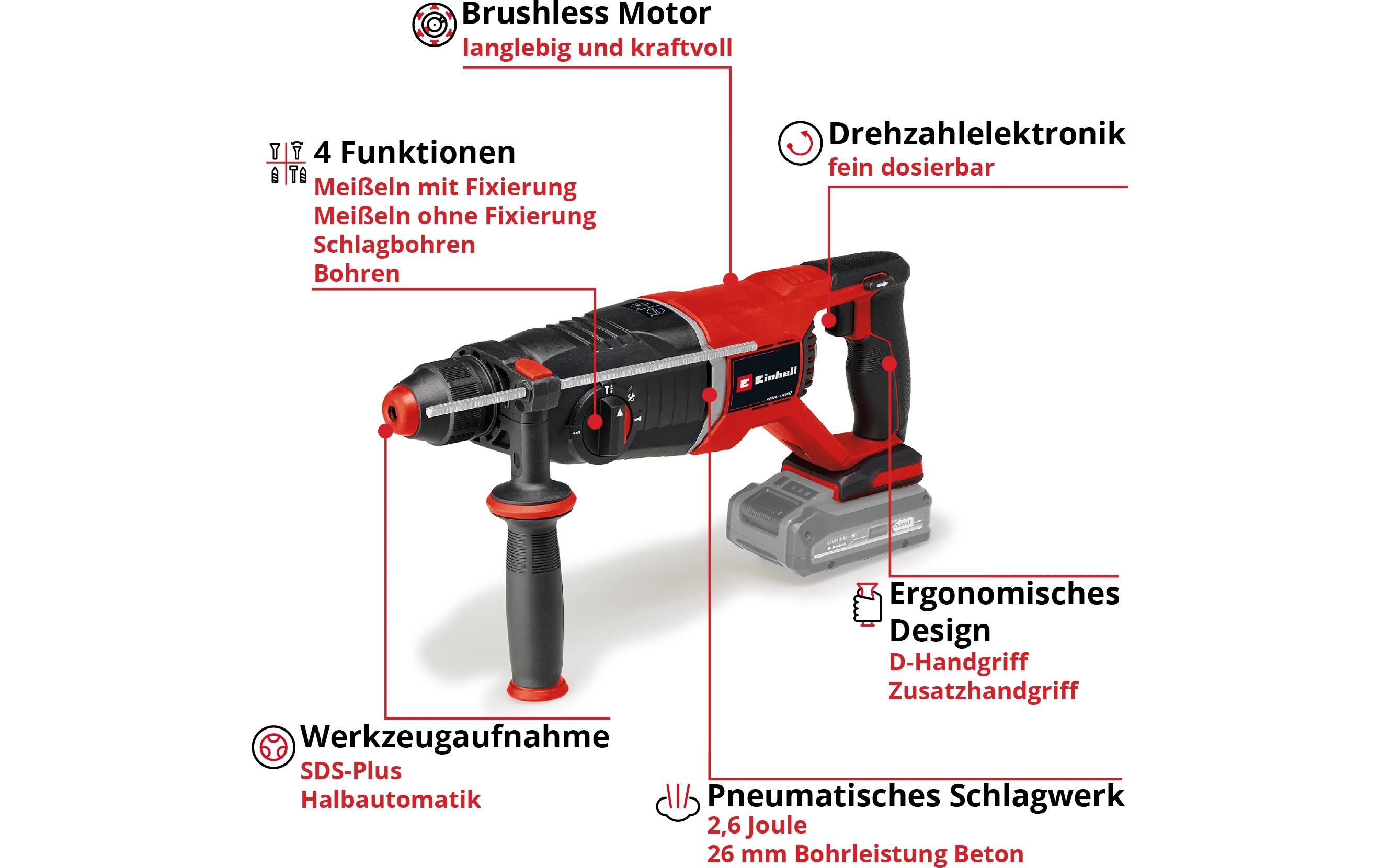 Einhell Bohrhammer TP-HD 18/26 D Li BL – Solo