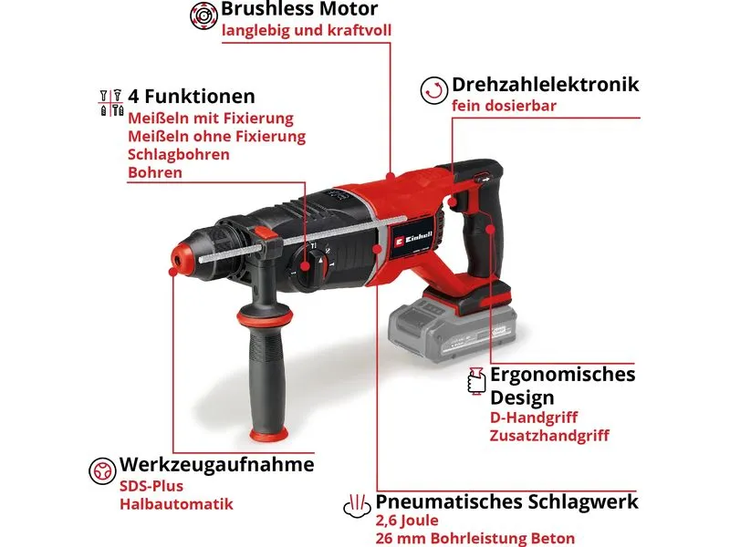 Einhell Bohrhammer TP-HD 18/26 D Li BL – Solo Einhell Bohrhammer TP-HD 18/26 D Li BL – Solo