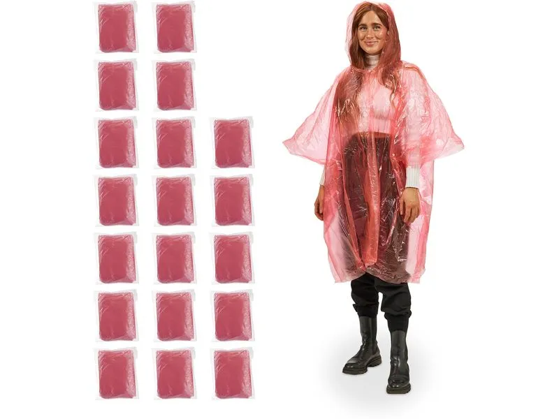 relaxdays Regenponcho 20 Stück, Rot relaxdays Regenponcho 20 Stück, Rot