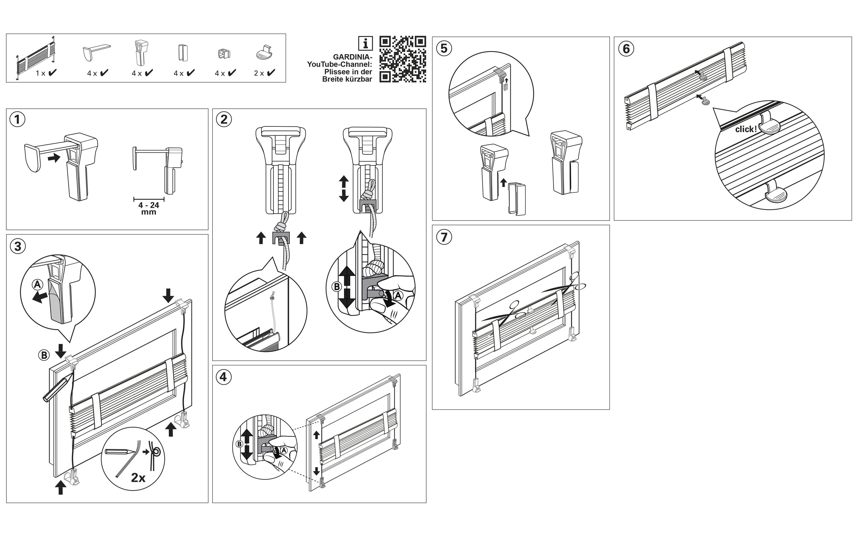 Gardinia Plissée Bella mit Blättern 40 x 130 cm, Weiss/Grau