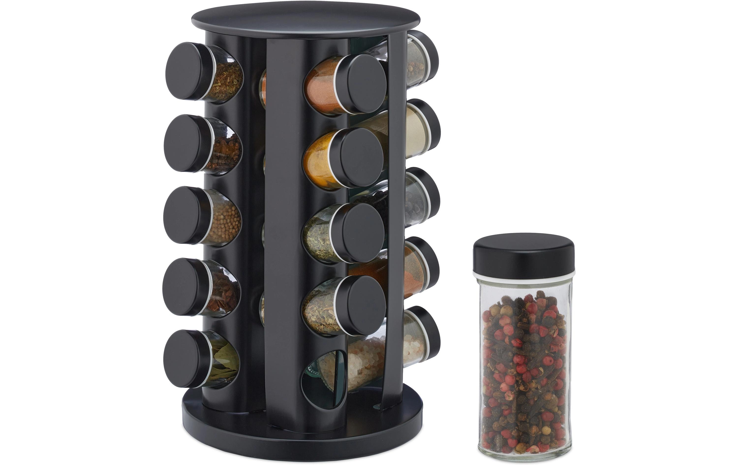 relaxdays Gewürzkarussell 20er Set Schwarz/Transparent