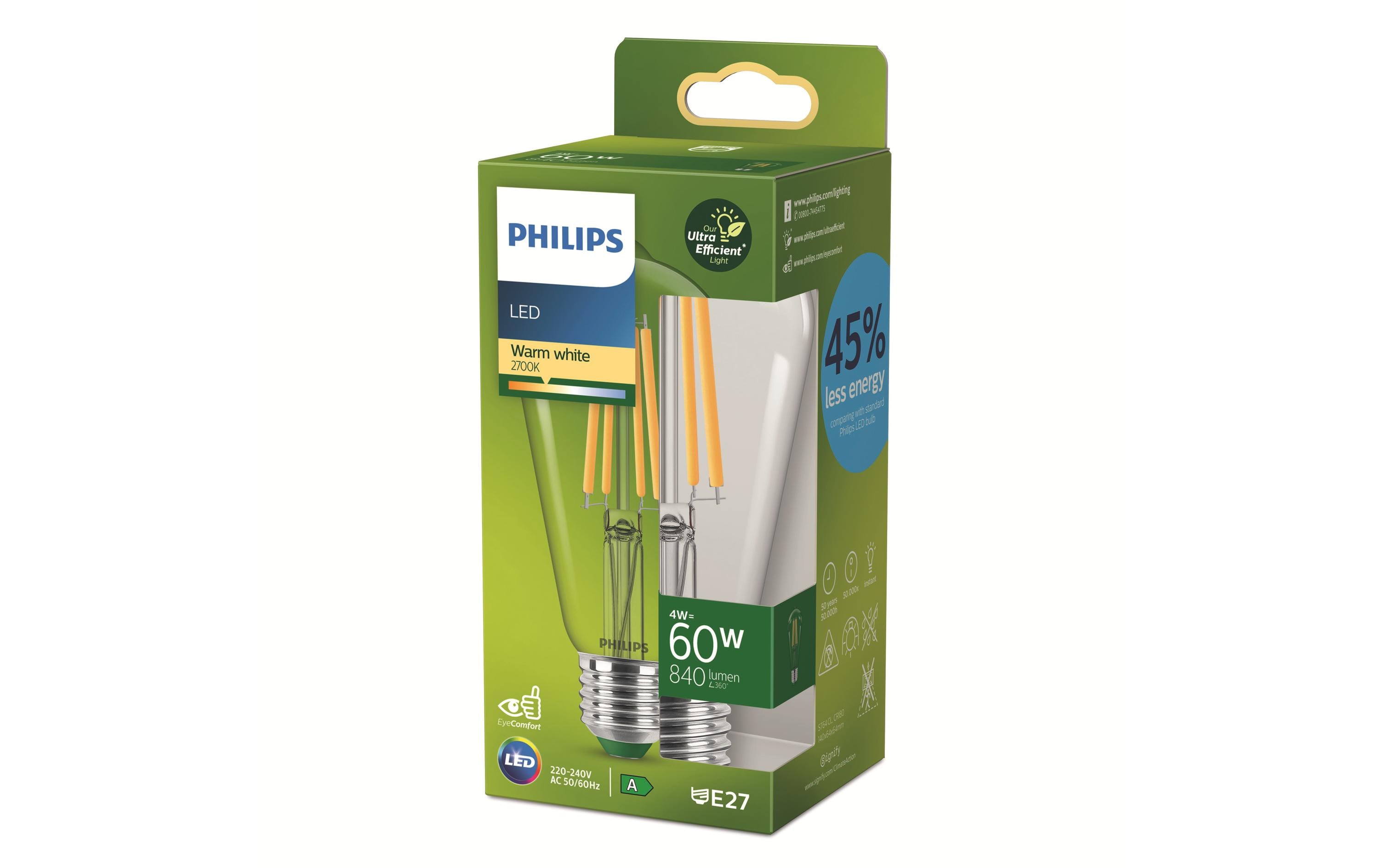 Philips Lampe E27 Edison LED, Ultra-Effizient, Warmweiss, 60W Ersatz