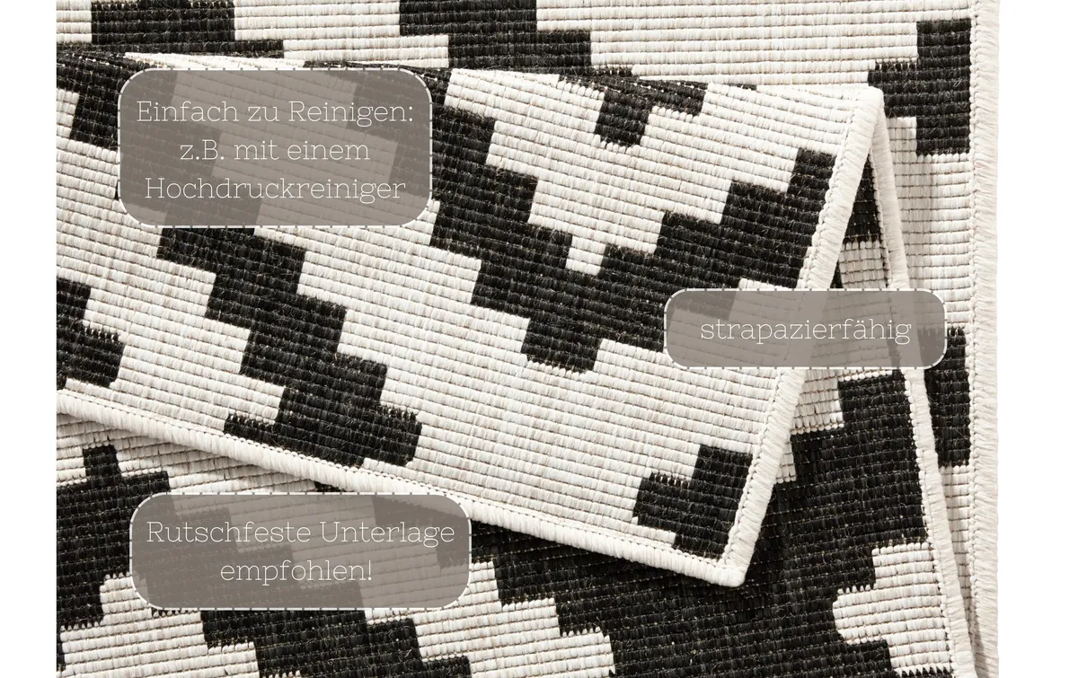 Hanse Home Malta In- & Outdoor Teppich 80 x 250 cm, Schwarz/Crème Hanse Home Malta In- & Outdoor Teppich 80 x 250 cm, Schwarz/Crème