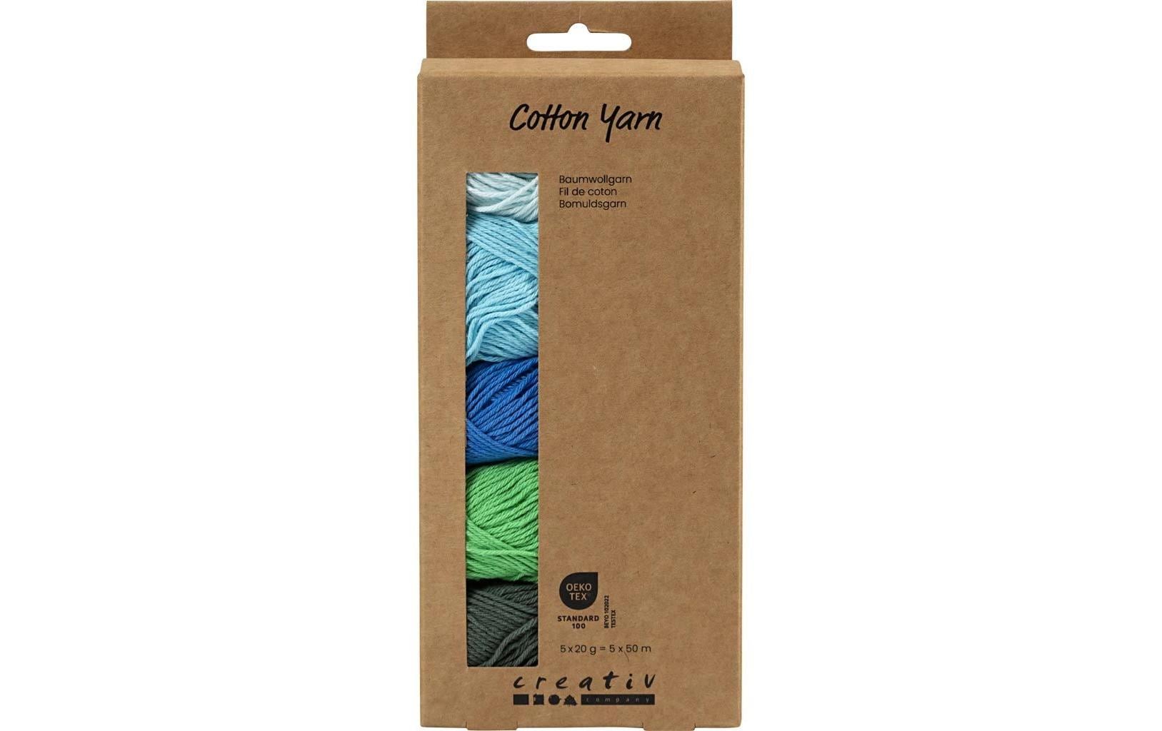 Creativ Company Baumwollgarn Nr. 8/4 5 x 50 Meter, Blau-Grün, 5 x 20 g