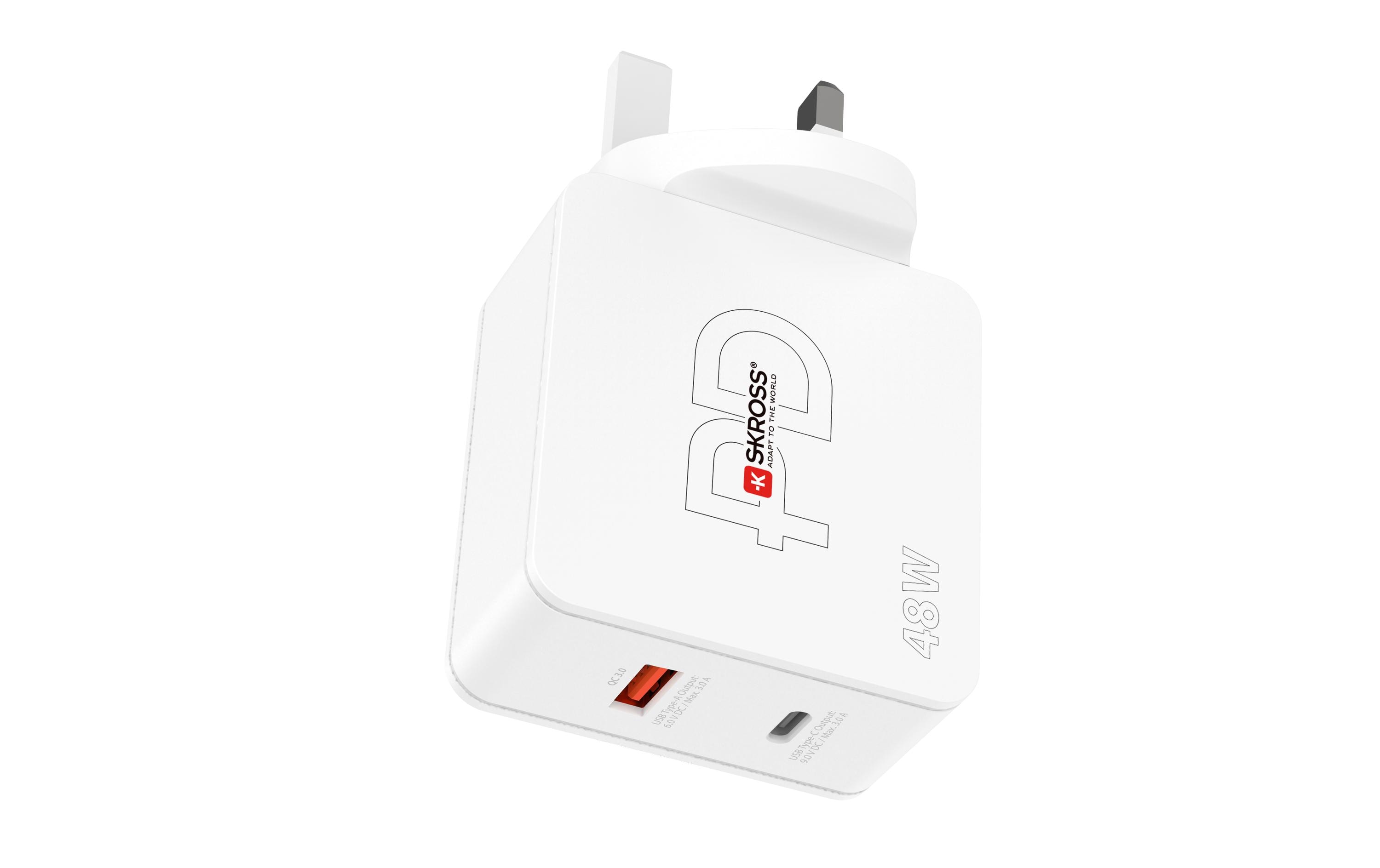 SKROSS USB-Wandladegerät Multipower 2 Pro+, UK, 48 W, Weiss