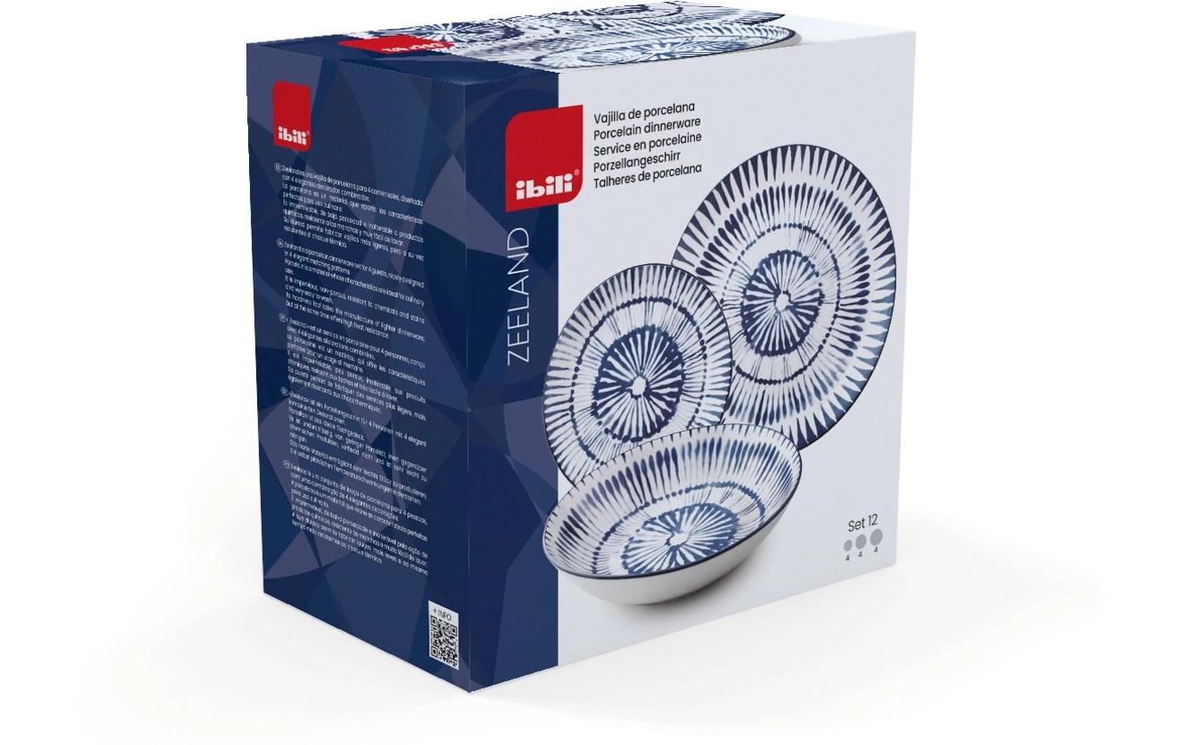 Ibili Teller-Set Zeeland 26.8-20-19.2 cm 12 Stück, Blau/Weiss