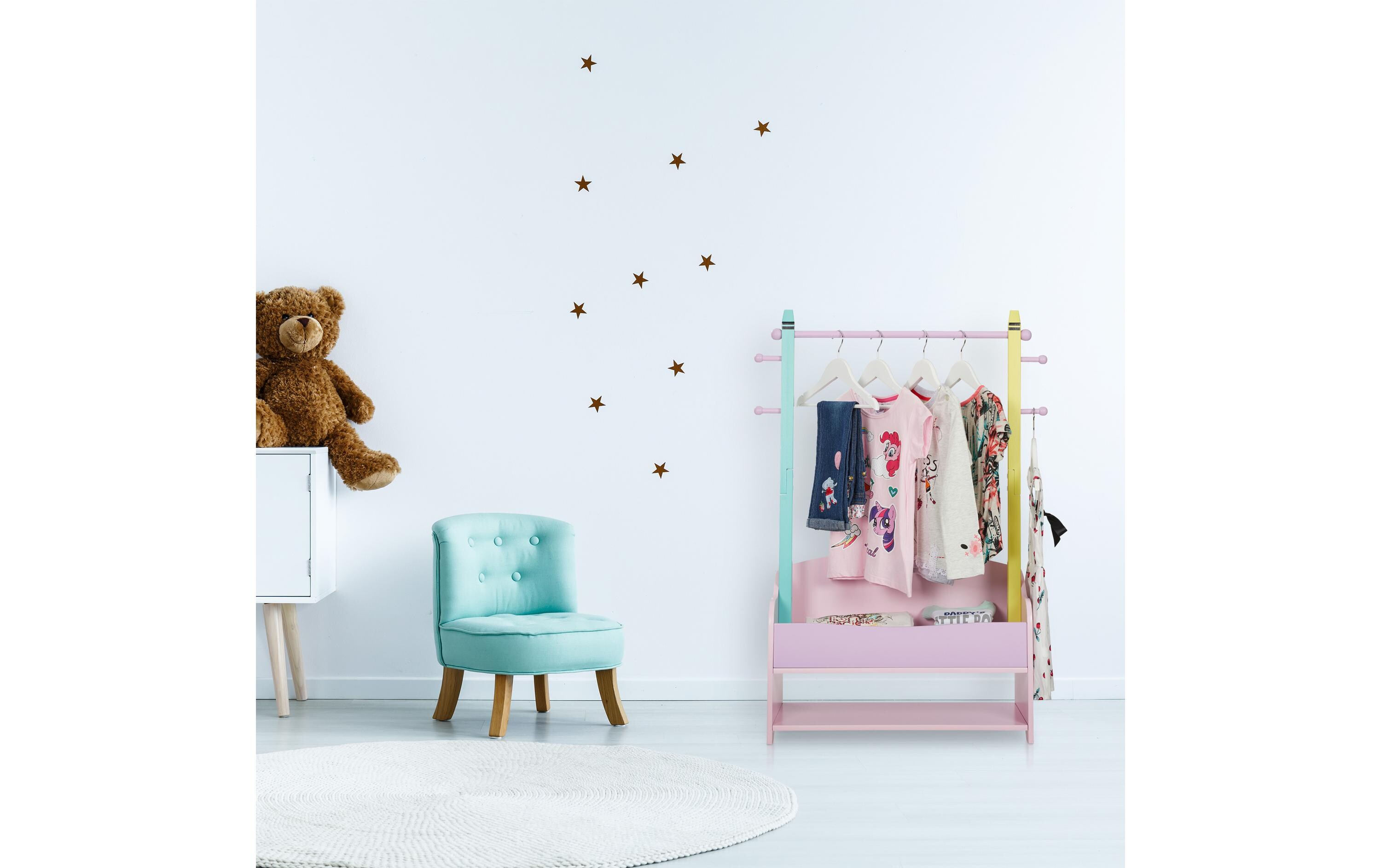 relaxdays Kleiderständer für Kinder 71 x 100.5 cm, Gelb/Rosa/Türkis