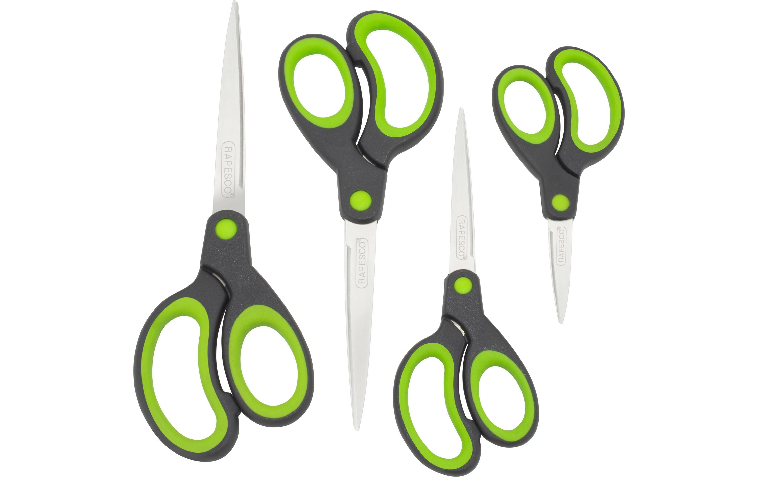 Rapesco Schere Soft Grip Schwarz/Grün, 4 Stück, Edelstahl, Universal