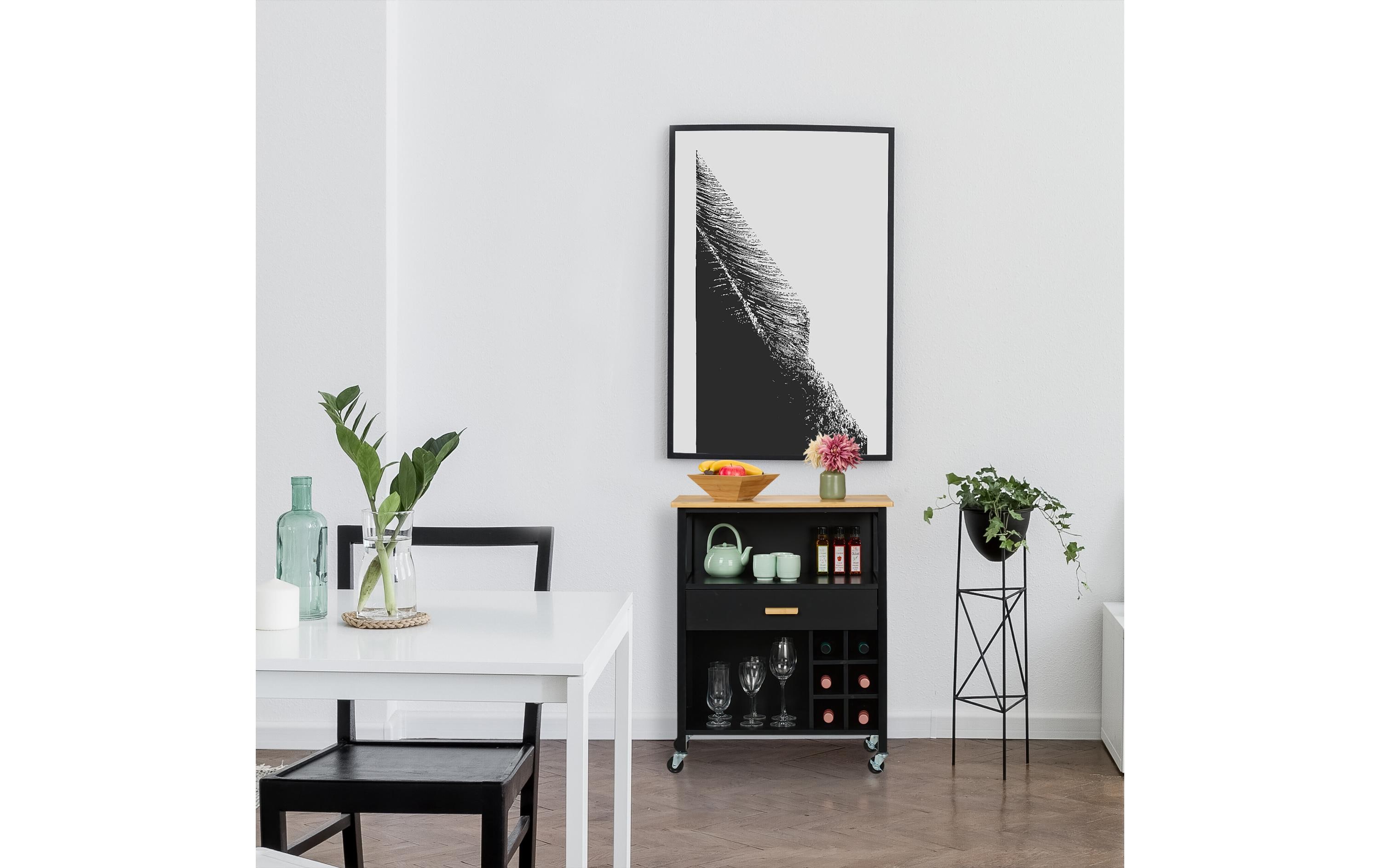 relaxdays Küchenwagen mit Weinregal 80 x 65 x 35 cm, Schwarz