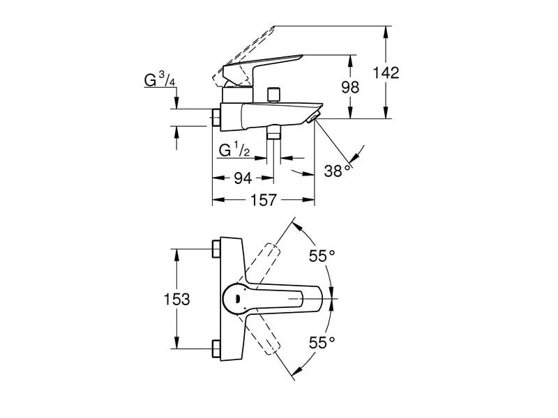 GROHE Badewannenarmatur QuickFix Start 153 mm, 3/4 GROHE Badewannenarmatur QuickFix Start 153 mm, 3/4