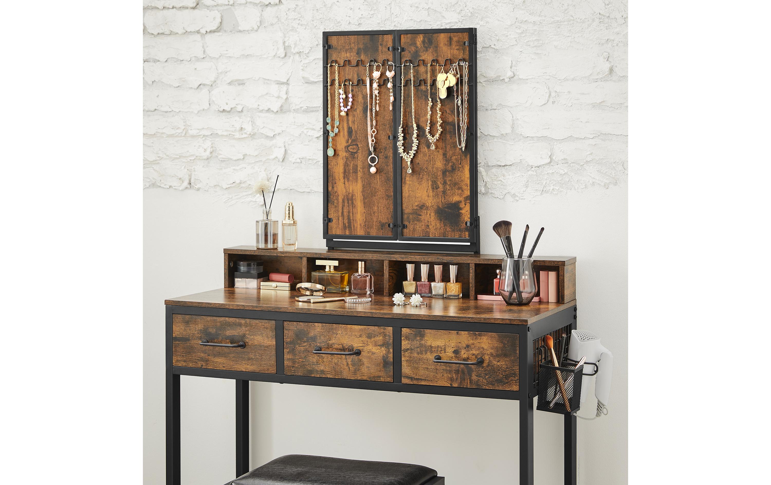 VASAGLE Schminktisch mit Hocker 90 x 141 cm, Braun/Schwarz