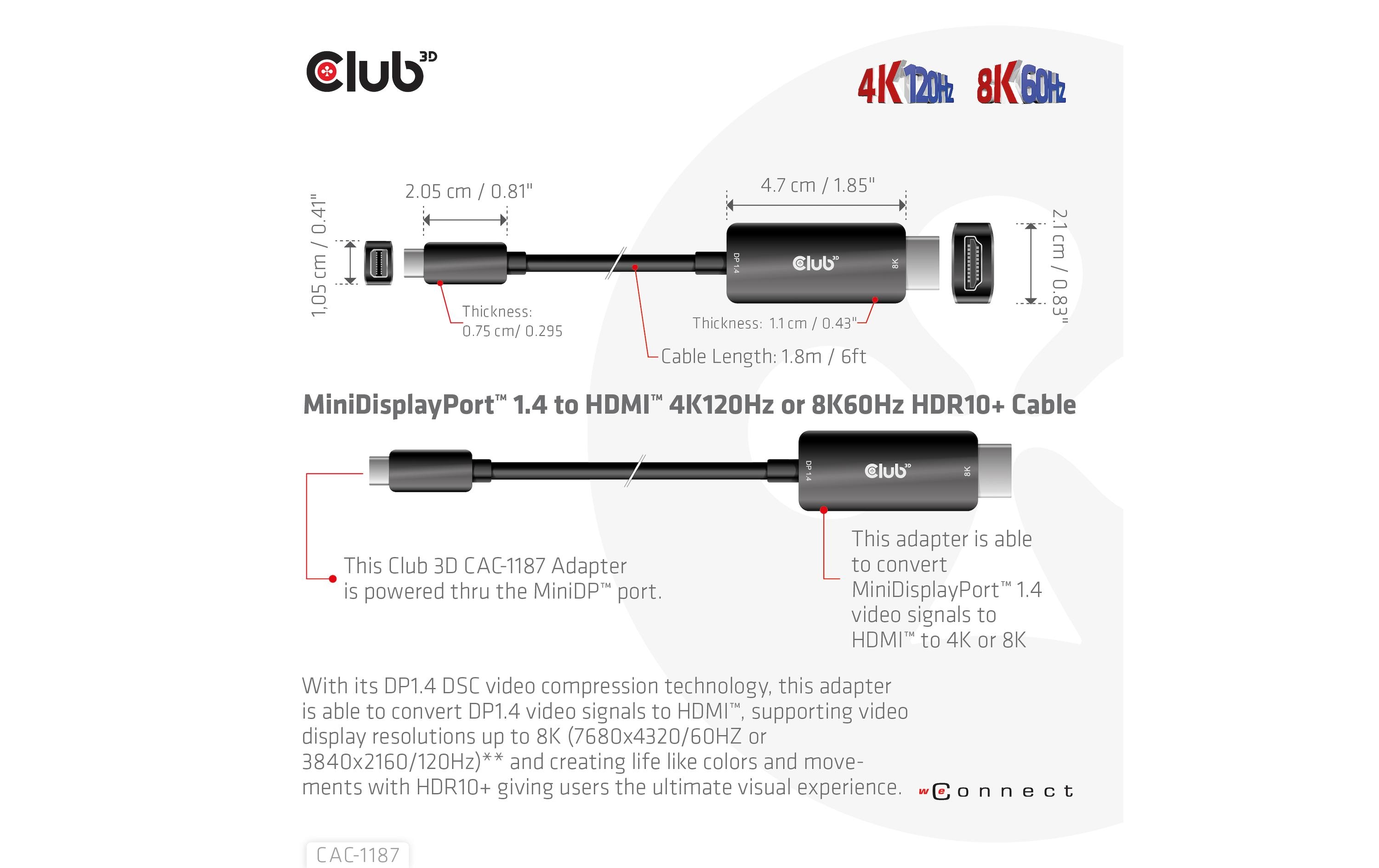 Club 3D Kabel CAC-1187 Mini-DisplayPort - HDMI, 1.8 m