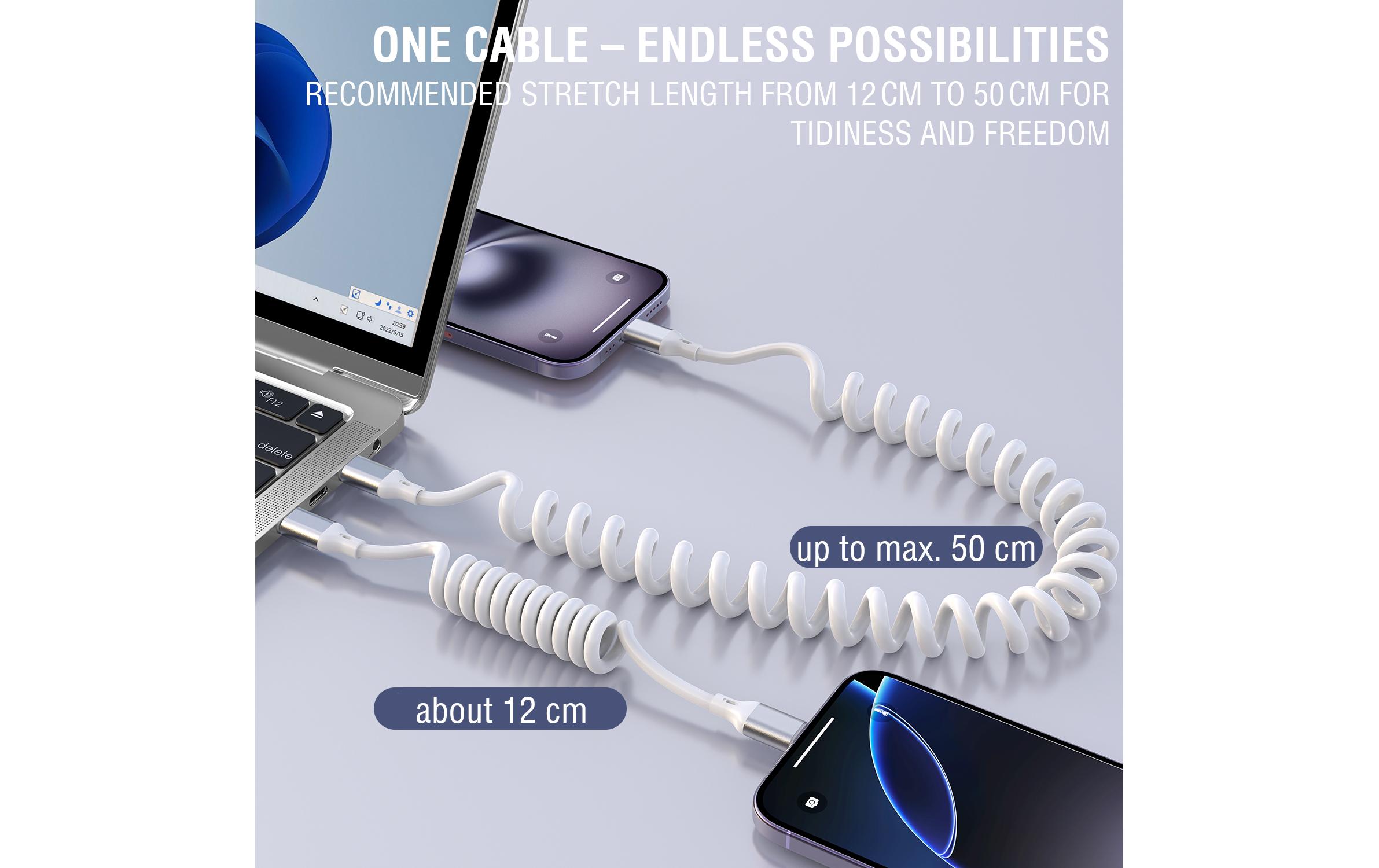 4smarts USB 2.0-Spiralkabel USB C - USB C 1.35 m Weiss