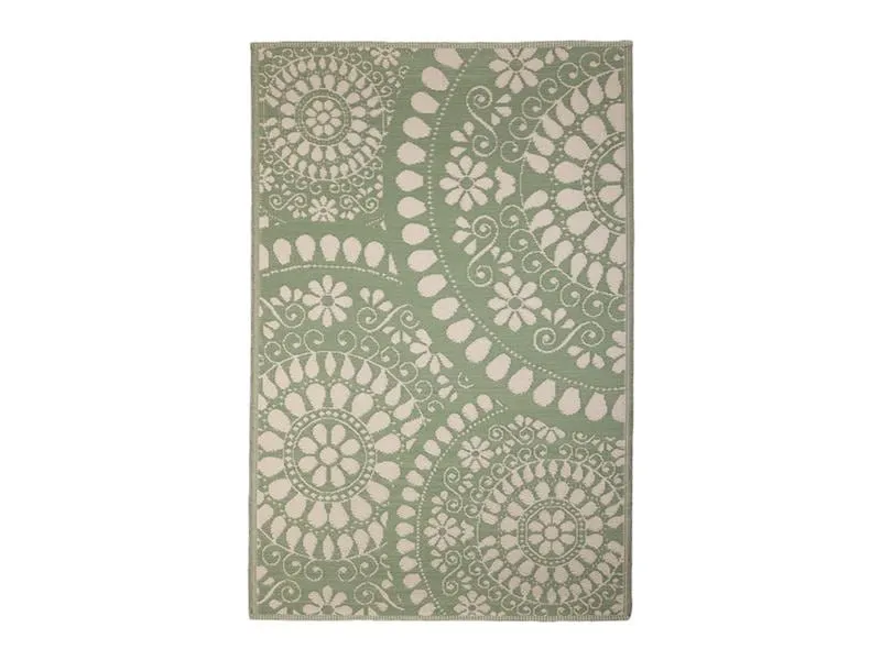 Esschert Design Teppich Outdoor 121 x 182 cm, Grün/Weiss