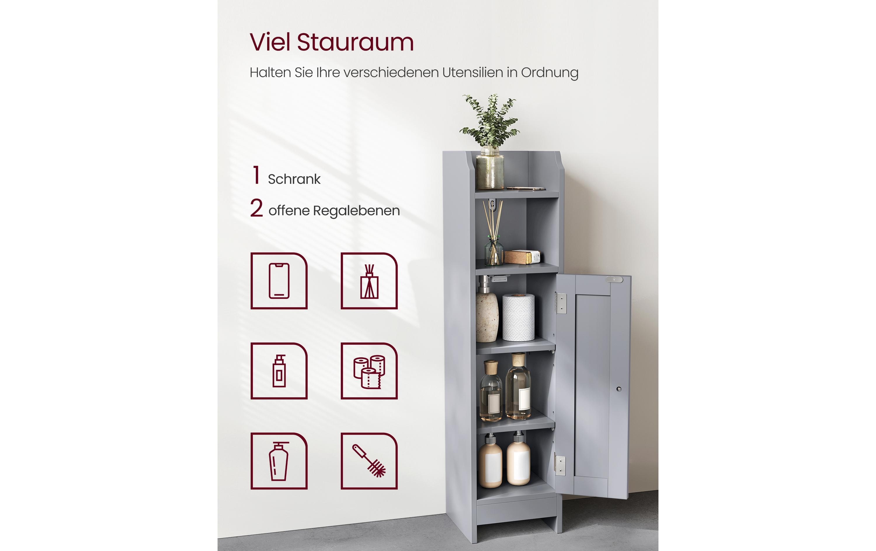 VASAGLE Badezimmer-Schrank 18 x 80 cm, Grau