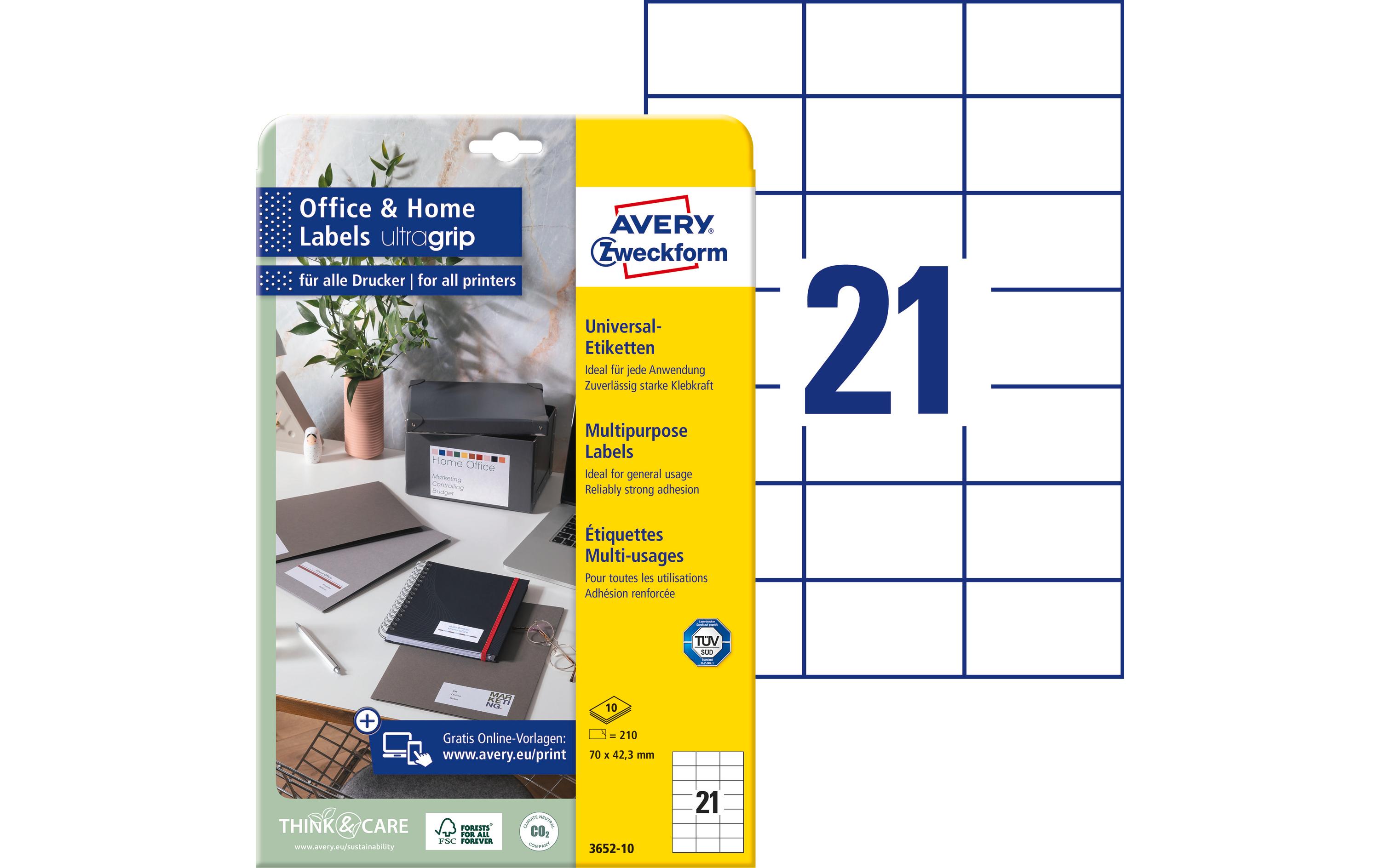 Avery Zweckform Universal-Etiketten 3652 70 x 42.3 mm, 100 Blatt