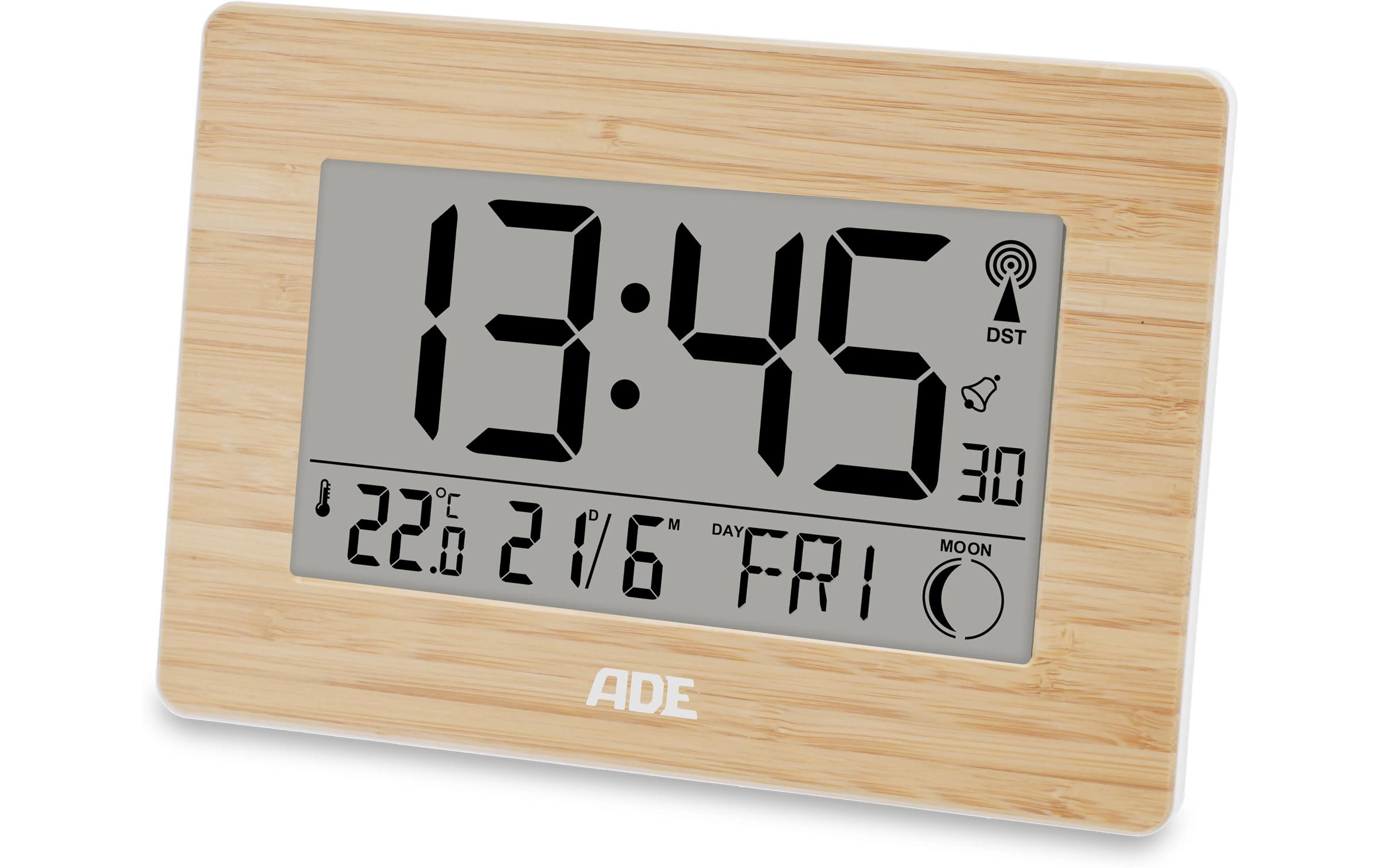 ADE Digitale DCF-Funkuhr mit XXL-Ziffern Bambus-Weiss