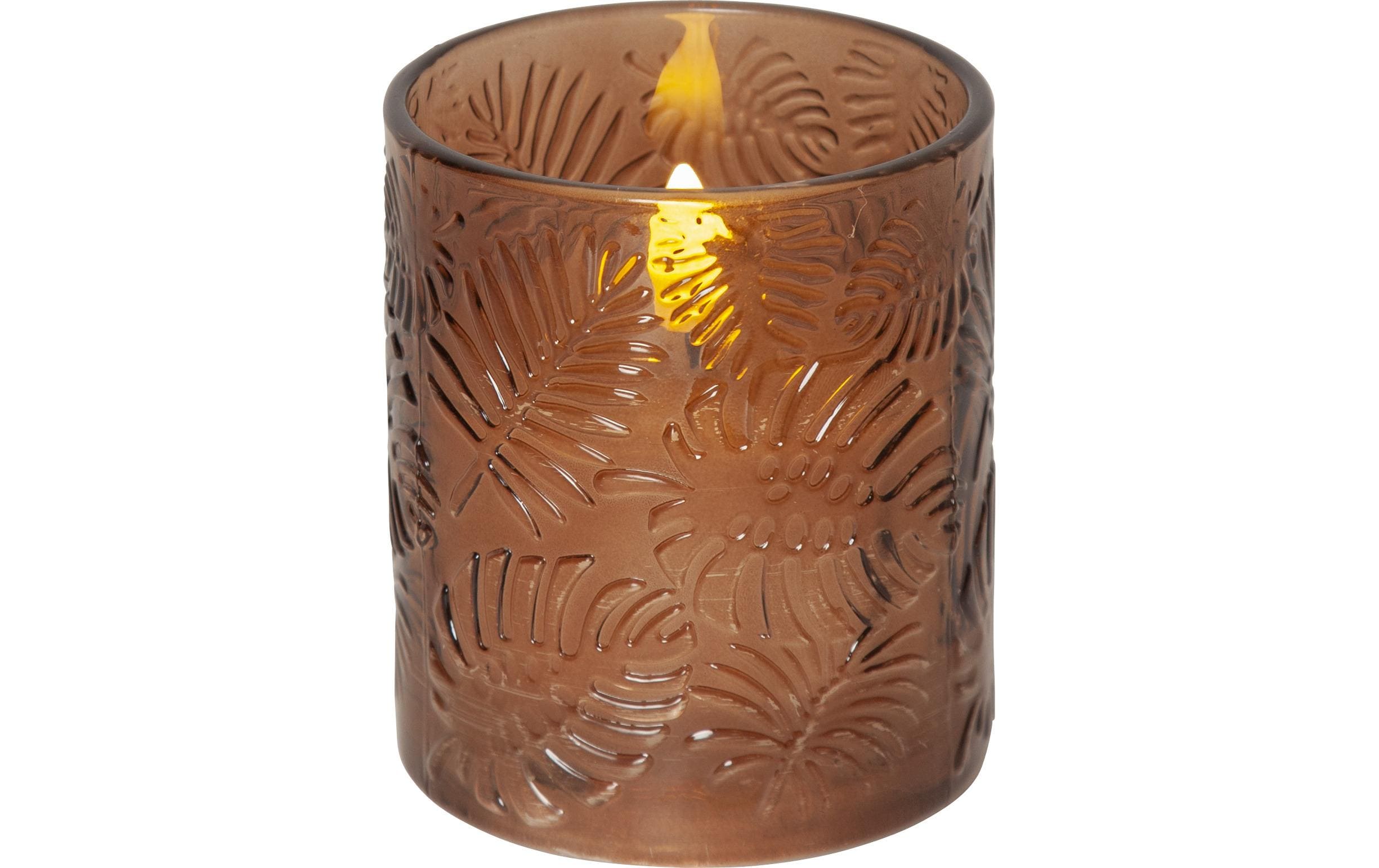 Star Trading LED-Kerze Pillar Flamme Leaf, Ø 8.5 x 10 cm, Braun