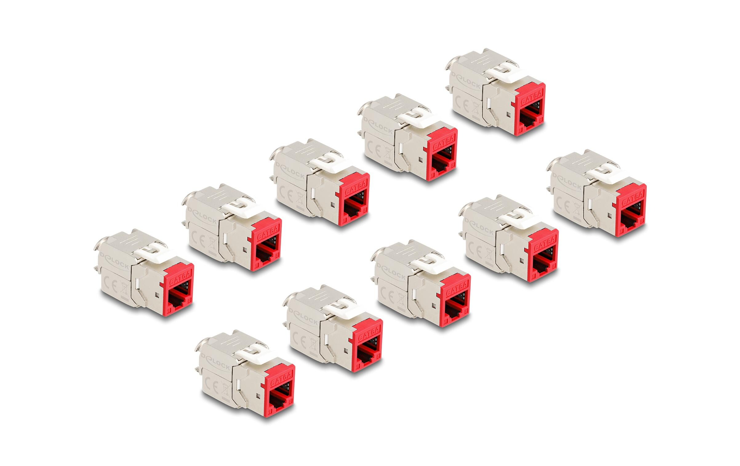 Delock Keystone-Modul RJ45 zu LSA Cat.6A Rot, 10 Stück Delock Keystone-Modul RJ45 zu LSA Cat.6A Rot, 10 Stück