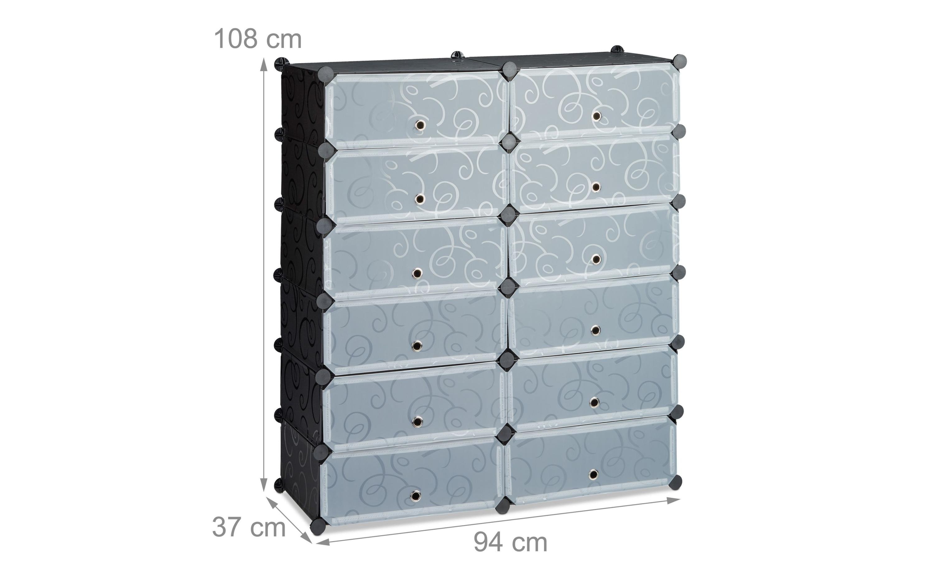 relaxdays Schuhschrank mit 12 Fächern Schwarz/Transparent