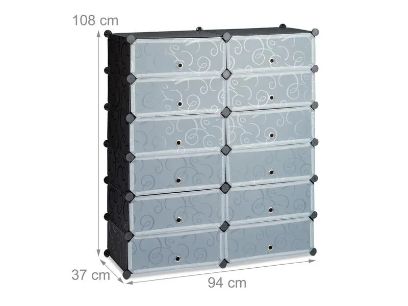 relaxdays Schuhschrank mit 12 Fächern Schwarz/Transparent relaxdays Schuhschrank mit 12 Fächern Schwarz/Transparent