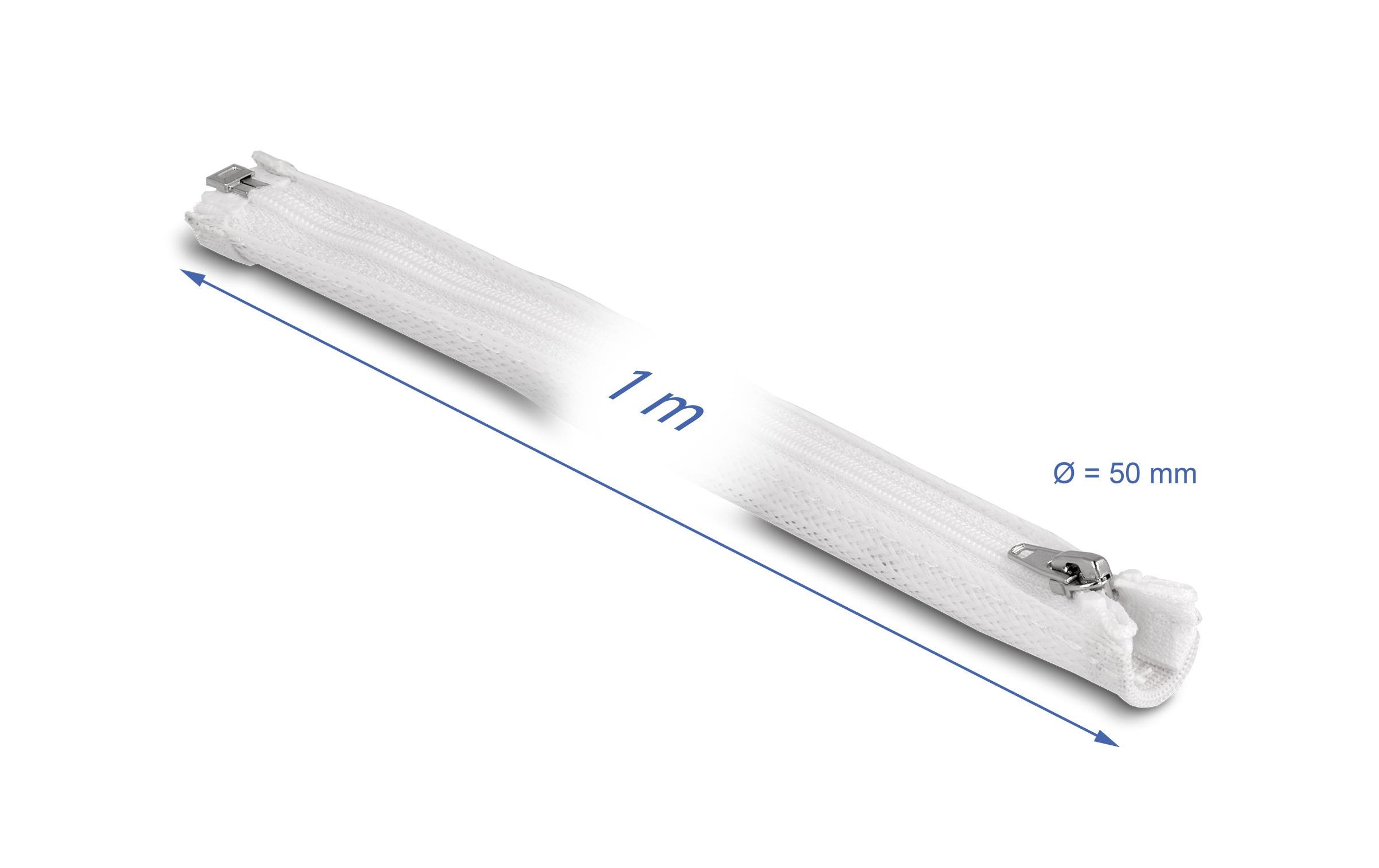 Delock Geflechtschlauch mit Reissverschluss 1 m x 50 mm Weiss