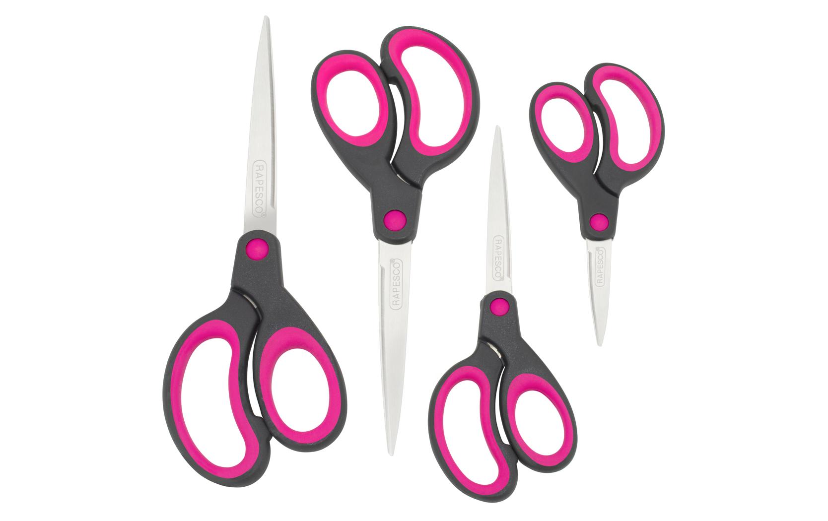 Rapesco Schere Soft Grip Schwarz/Pink, 4 Stück, Edelstahl, Universal
