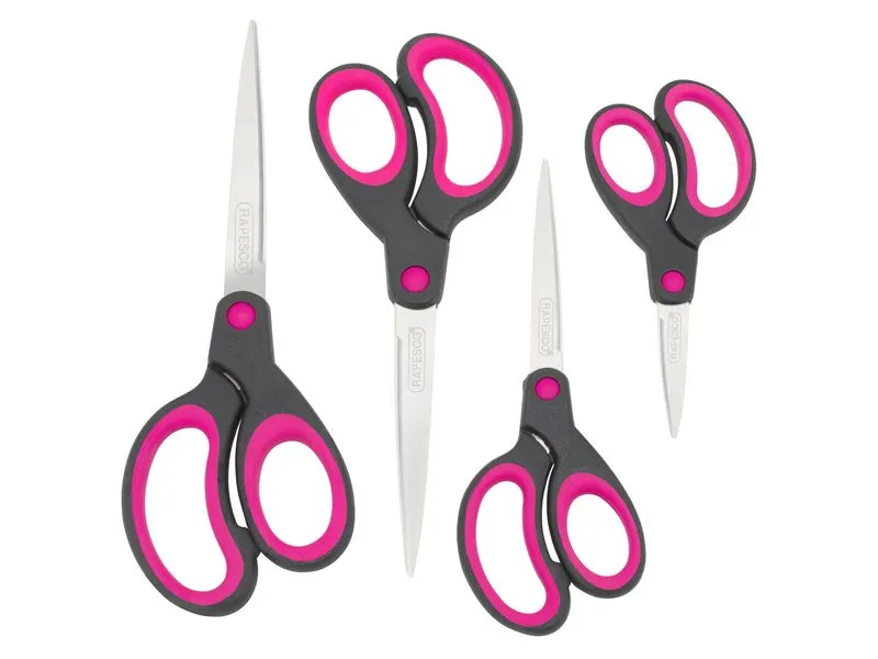 Rapesco Schere Soft Grip Schwarz/Pink, 4 Stück, Edelstahl, Universal