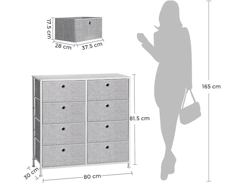 Songmics Kommode mit acht Schubladen 30 x 81.5 cm, Weiss/Grau Songmics Kommode mit acht Schubladen 30 x 81.5 cm, Weiss/Grau