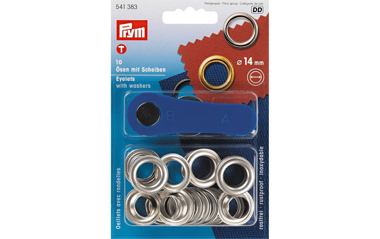 Prym Ösen + Scheiben 14 mm, Silber, 10 Stück