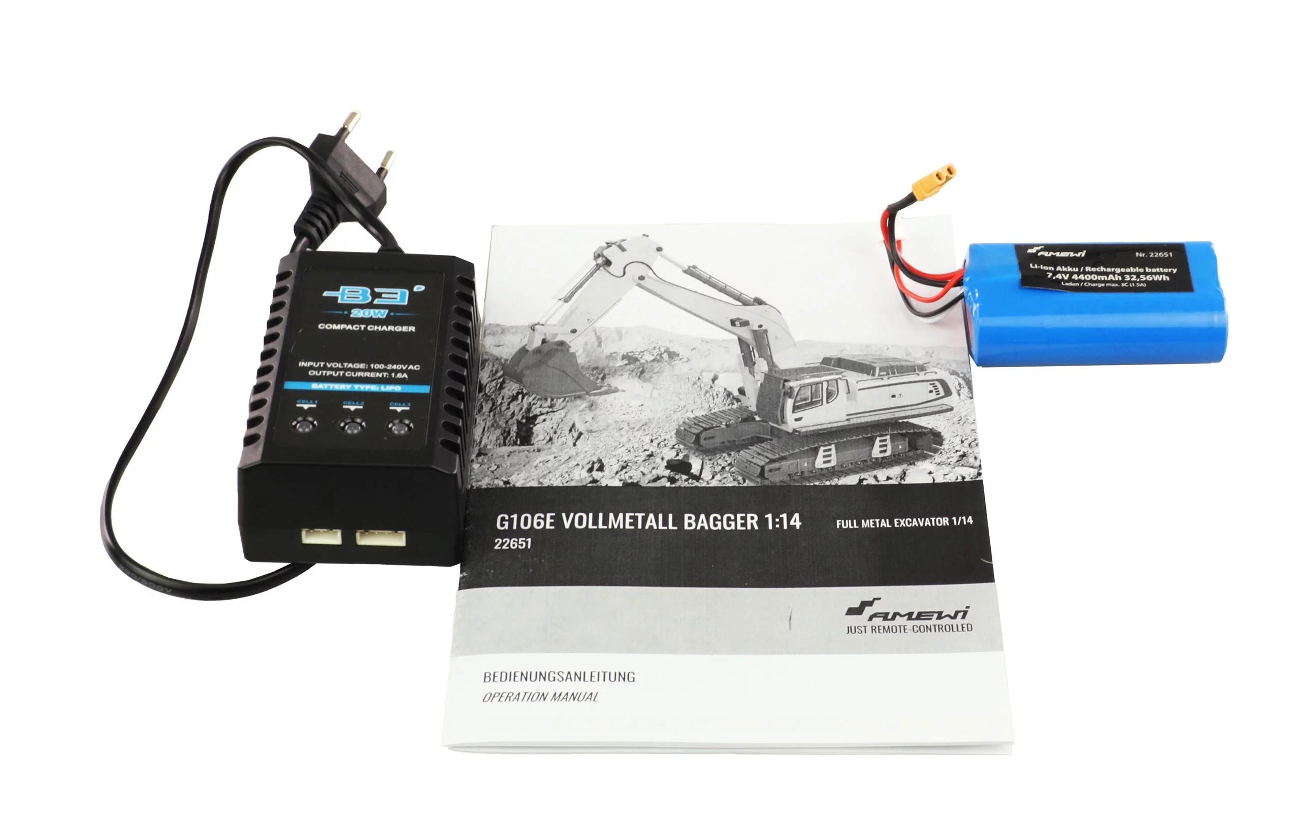 Amewi Kettenbagger G106E Vollmetall Gelb, RTR, 1:14 Amewi Kettenbagger G106E Vollmetall Gelb, RTR, 1:14