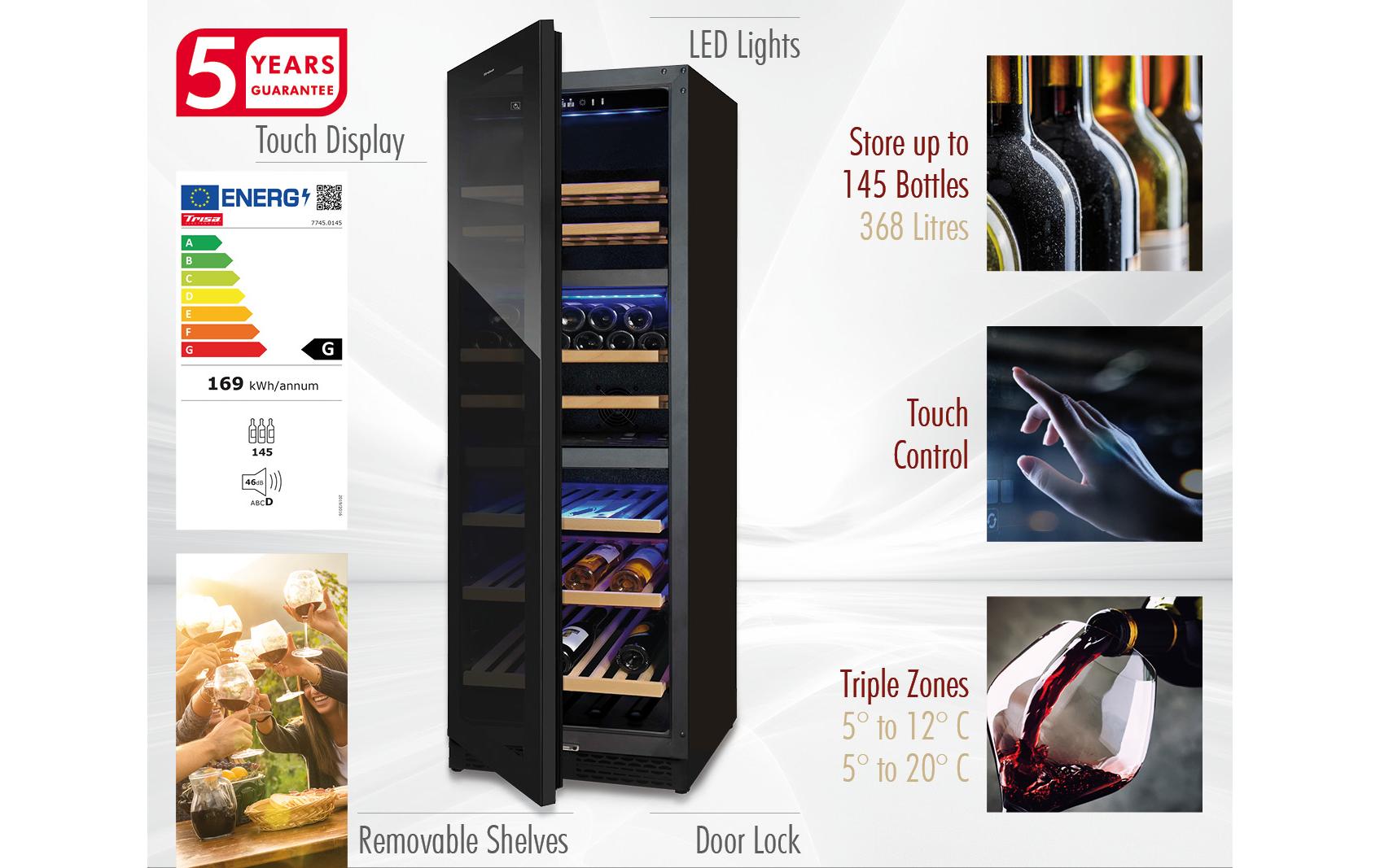 Trisa Weinklimaschrank 7745.0145 Schwarz, Links