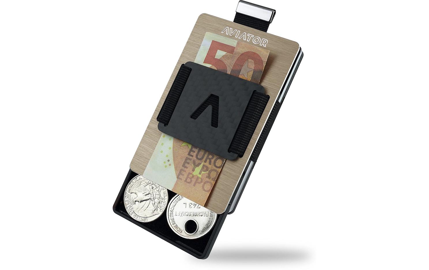 AVIATOR Wallet SLIDE Carbon cash clip brushed sand