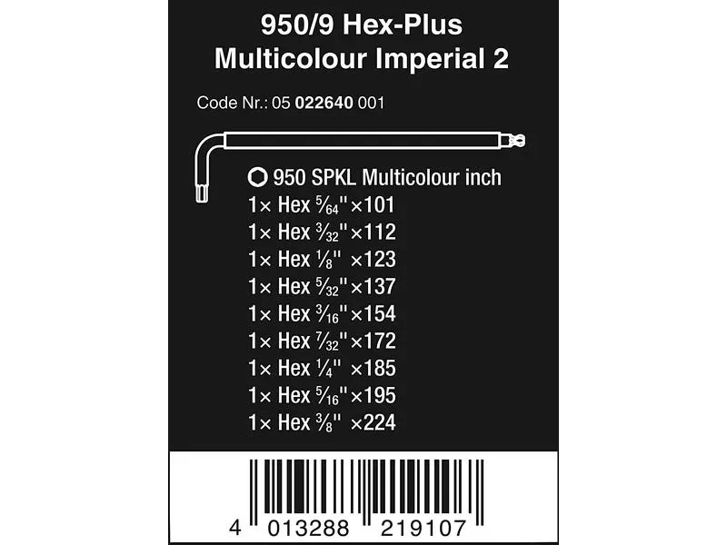 Wera Winkelschlüssel-Set 950/9 Hex-Plus Multicolour Imperial 2 Wera Winkelschlüssel-Set 950/9 Hex-Plus Multicolour Imperial 2