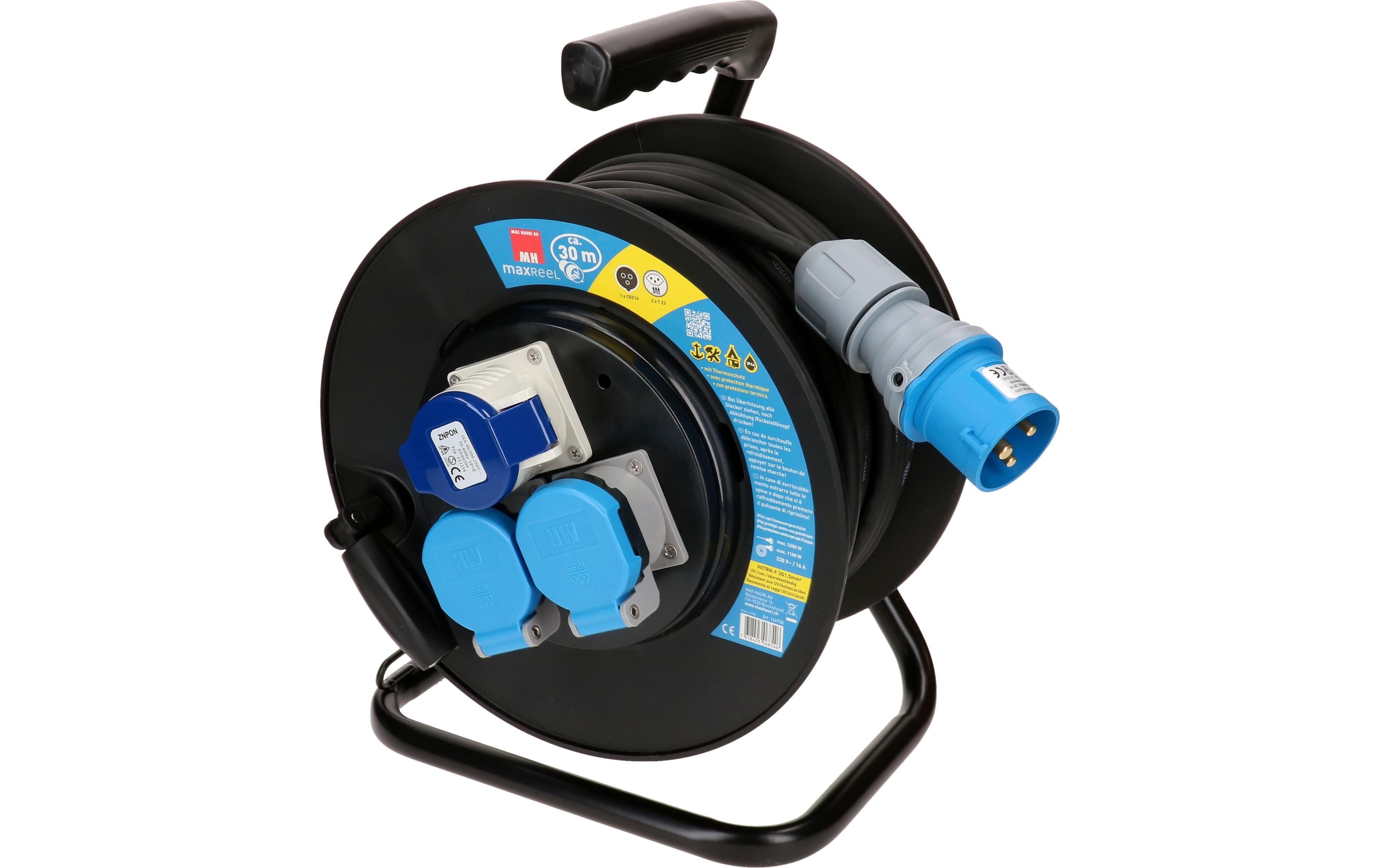 Max Hauri Kabelrolle 30 m, 2x T23, 1x CEE16/3, Schwarz Max Hauri Kabelrolle 30 m, 2x T23, 1x CEE16/3, Schwarz