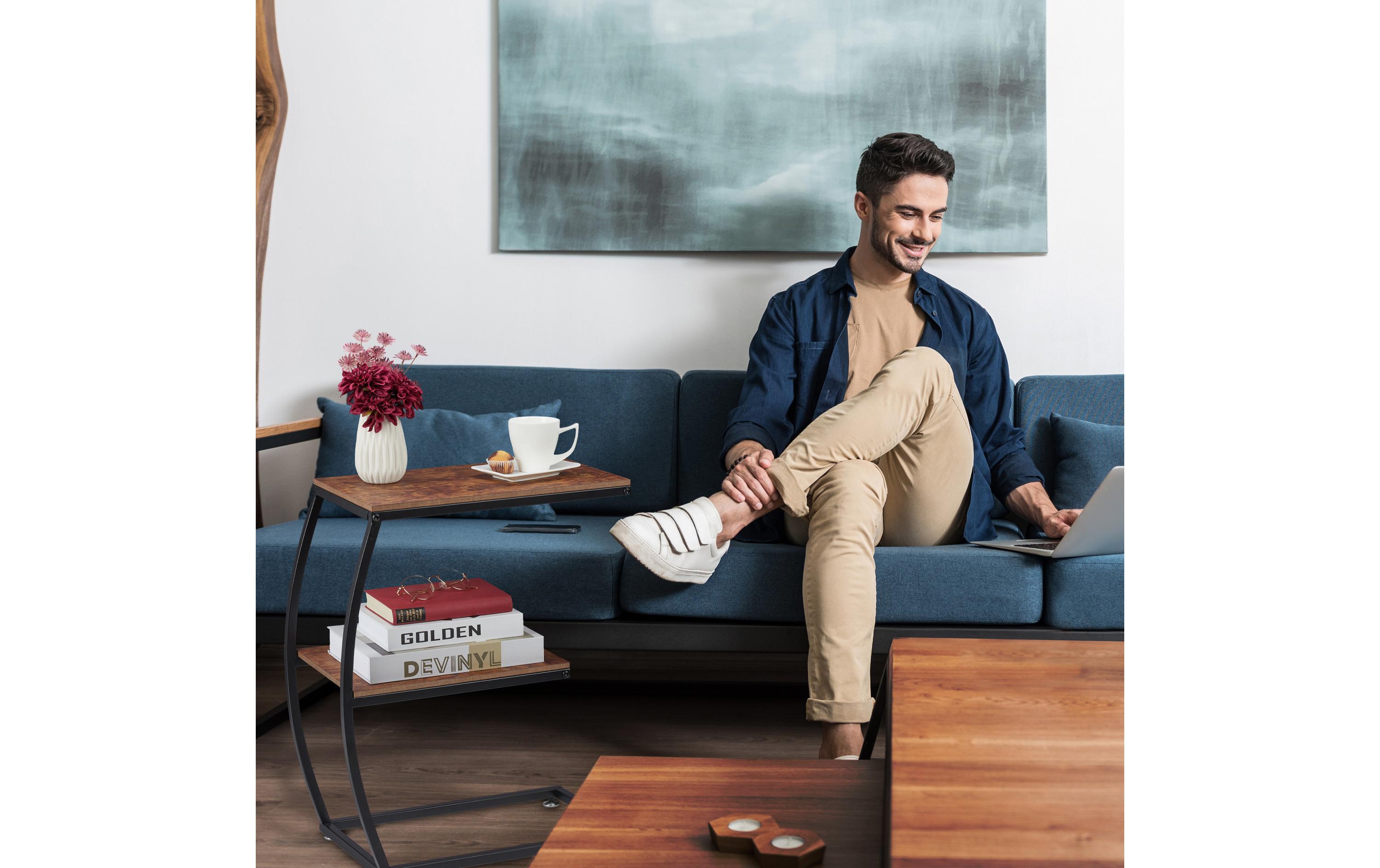 relaxdays Beistelltisch Industrial 47.5 cm x 57.5 cm, Braun/Schwarz