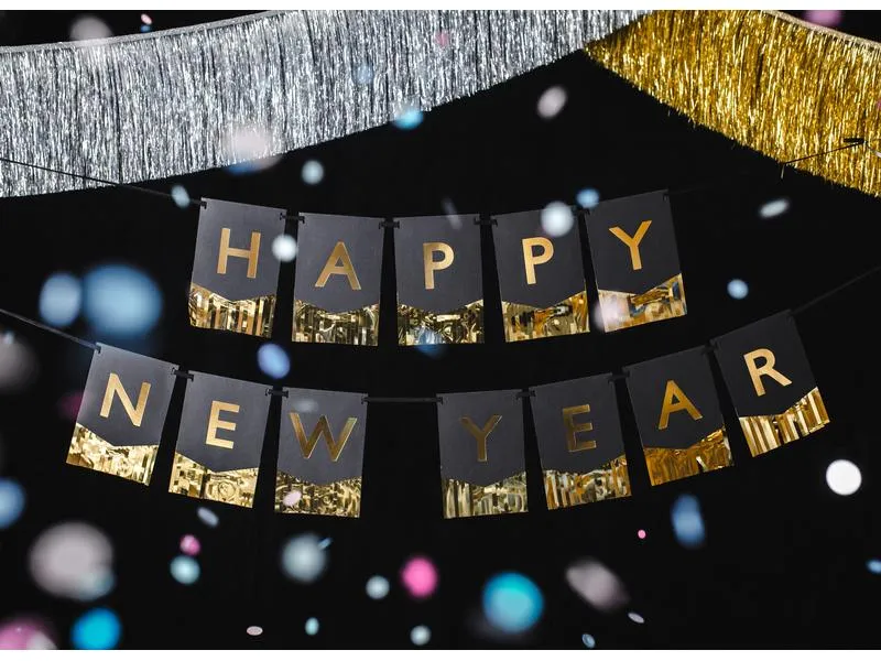 Partydeco Girlande Happy New Year 3.5 m, Gold