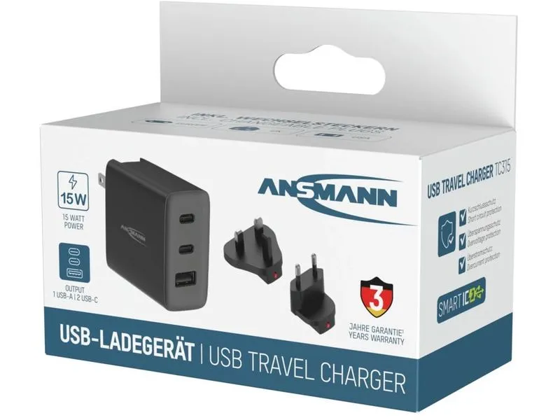Ansmann USB-Ladegerät Travel Charger TC315 / 3 A / 15 W / 3 Port Ansmann USB-Ladegerät Travel Charger TC315 / 3 A / 15 W / 3 Port
