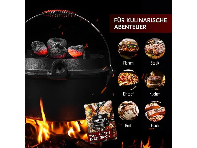 Gusskoenig Dutch Oven Set 12 l mit 2in1 Deckelheber ohne Füsse