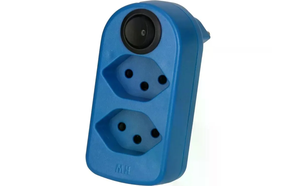 Max Hauri Mehrfachstecker maxAdapt BS, 2 x T13, mit Schalter, Blau
