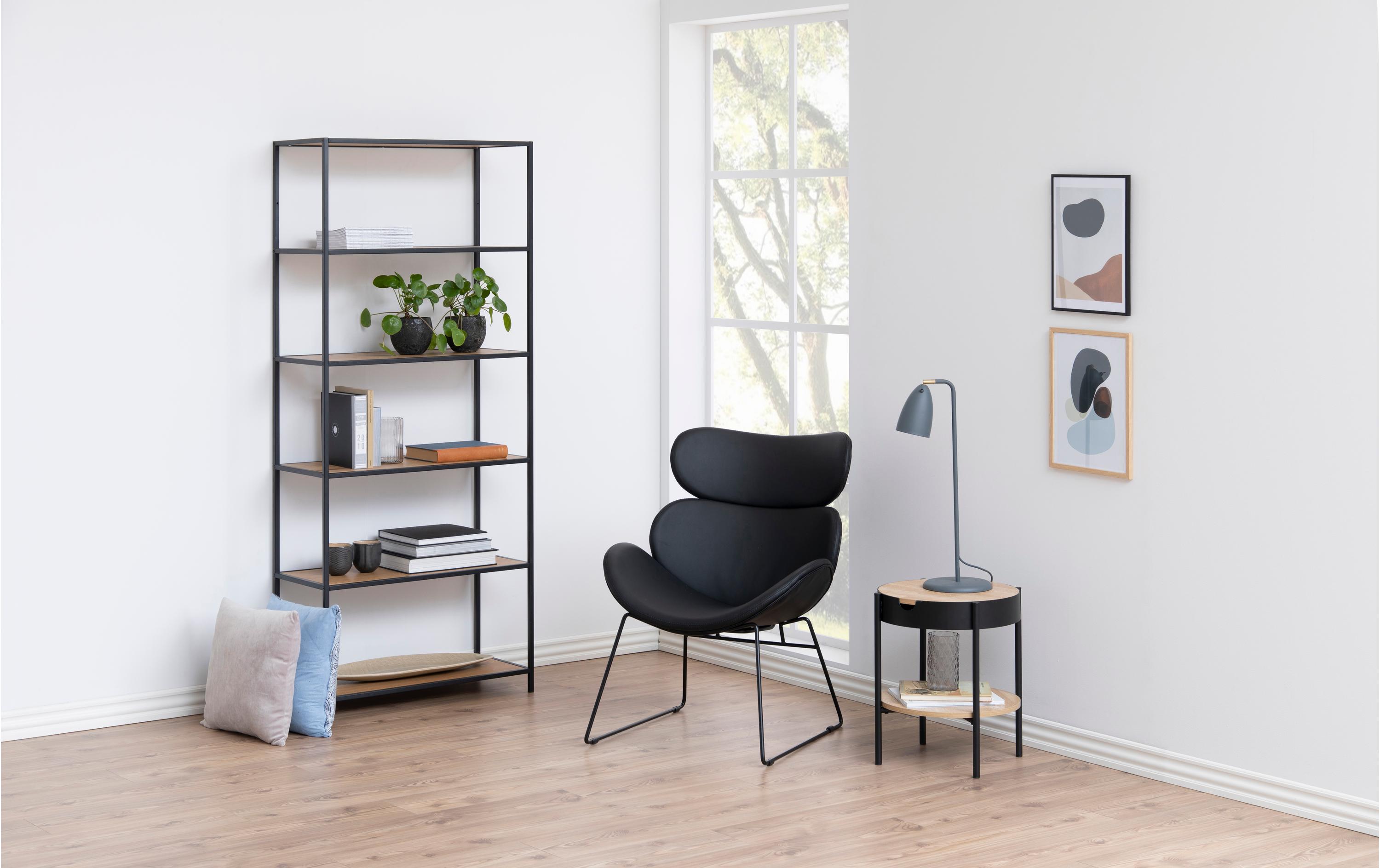 AC Design Regal Seaford 77 x 35 x 185 cm, Eiche/Schwarz matt