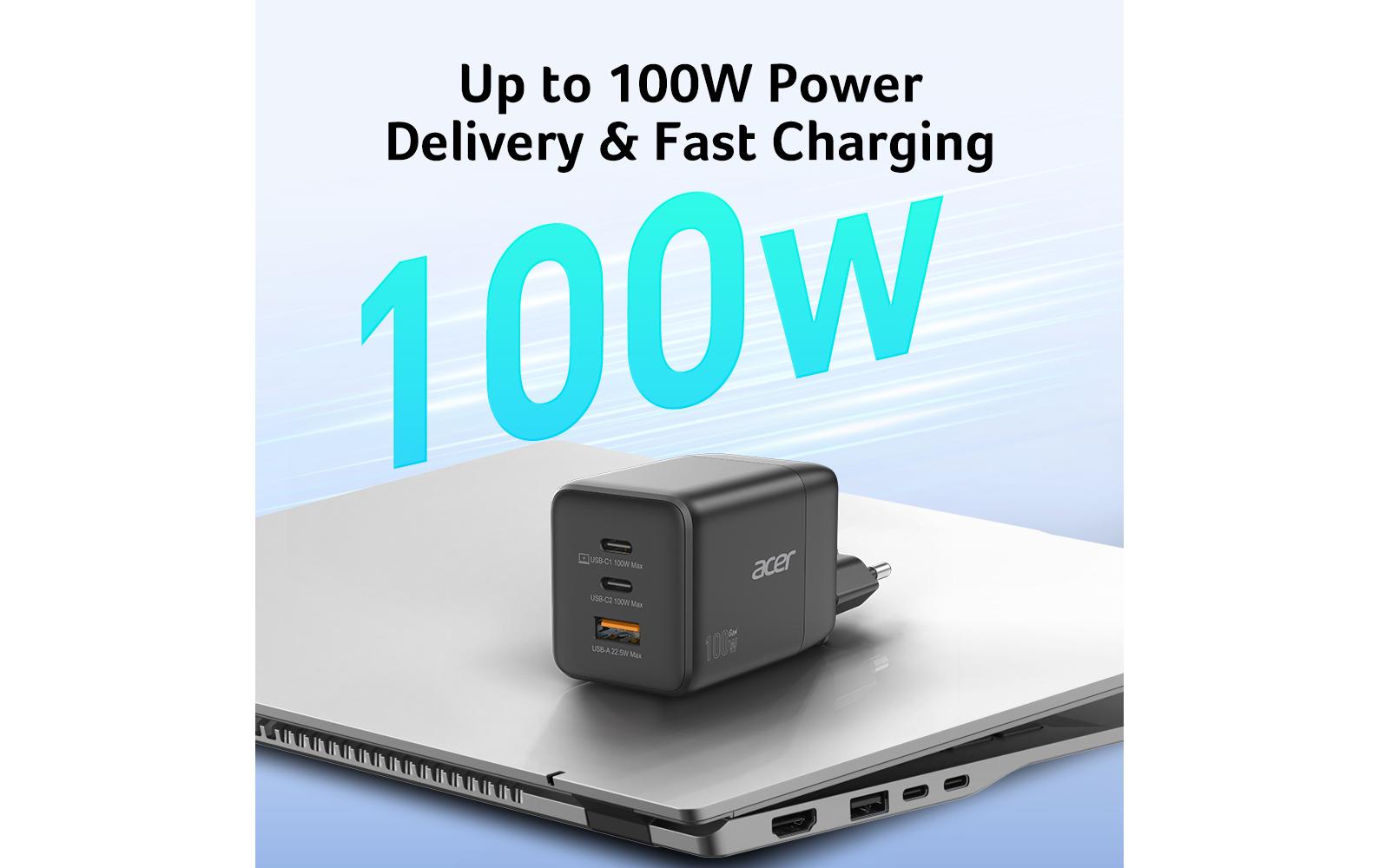 Acer Netzteil AC-Adapter 100W 2x USB-C, 1x USB-A Acer Netzteil AC-Adapter 100W 2x USB-C, 1x USB-A