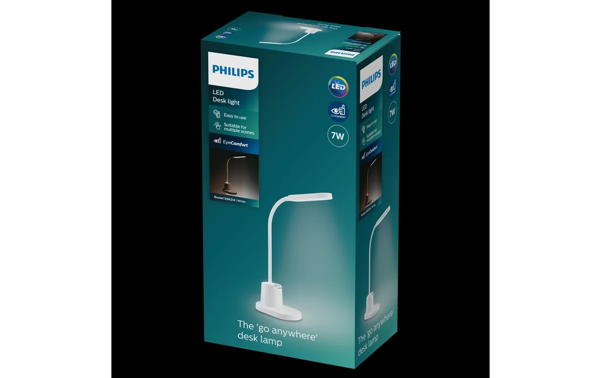 Philips Schreibtischleuchte Bucket, 7.5W, 3000-5700 K, Weiss Philips Schreibtischleuchte Bucket, 7.5W, 3000-5700 K, Weiss