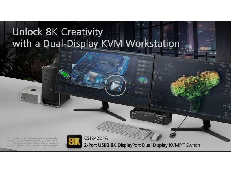 Aten Aten KVM-Switch 2-fach Audio/DP/USB 3.0, 8K, Dual Display
