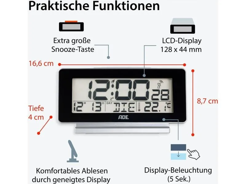 ADE Digitalwecker Temperatur-& Datumsanzeige ADE Digitalwecker Temperatur-& Datumsanzeige