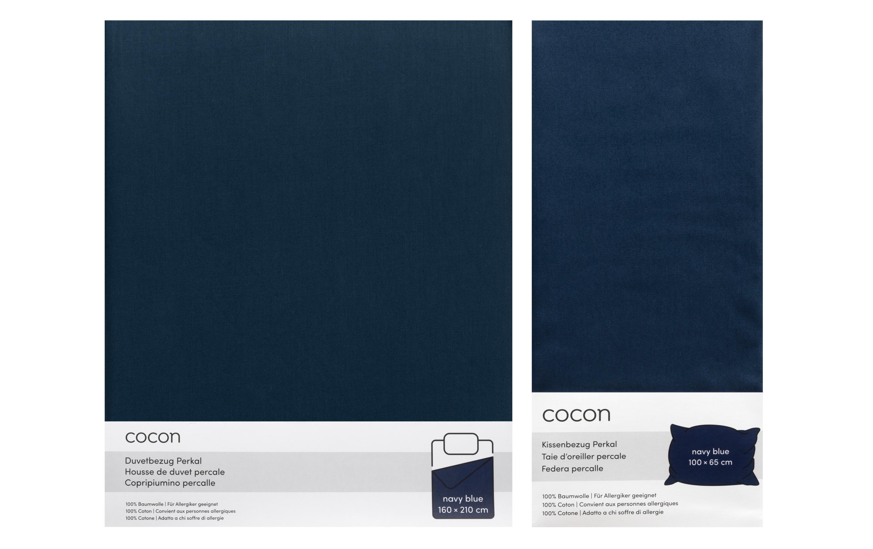 COCON Bettwäsche Perkal 160 x 210 / 65 x 100, Marineblau