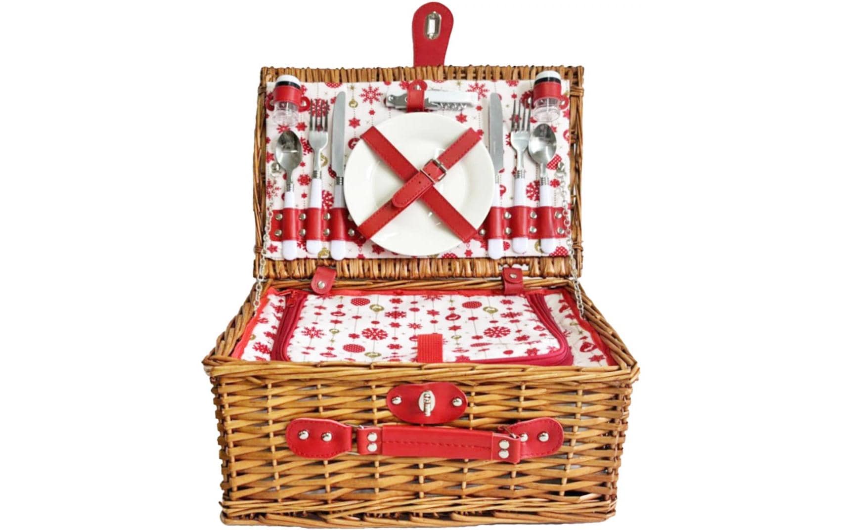 Dameco Picknickkorb für 2 Personen 13-teilig, Rot/Braun
