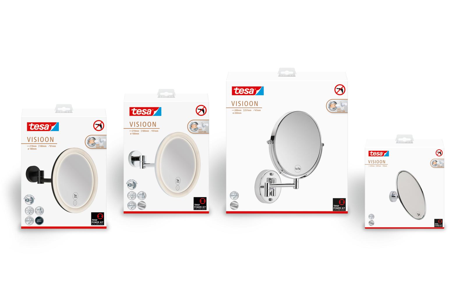 tesa Kosmetikspiegel Visioon, schwenkbar Silber