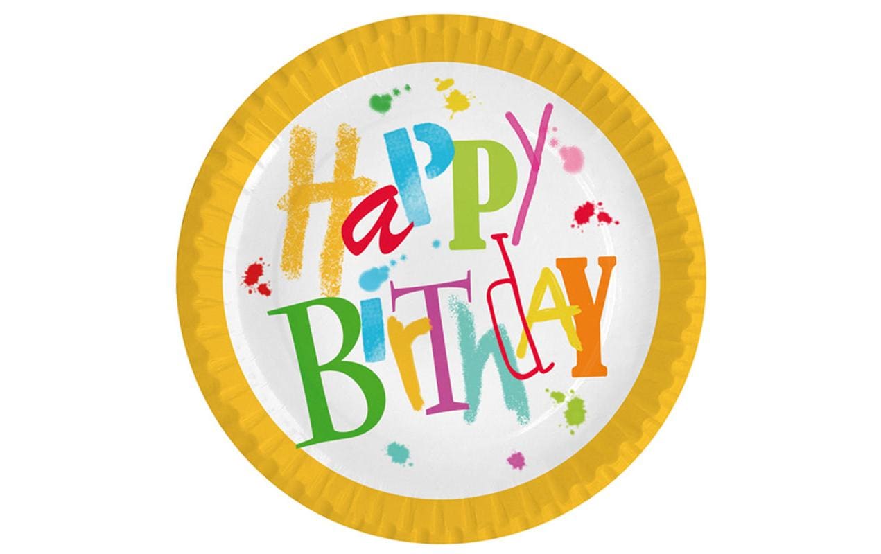 Braun + Company Einwegteller Birthday Dance 23 cm, 10 Stück, Mehrfarbig