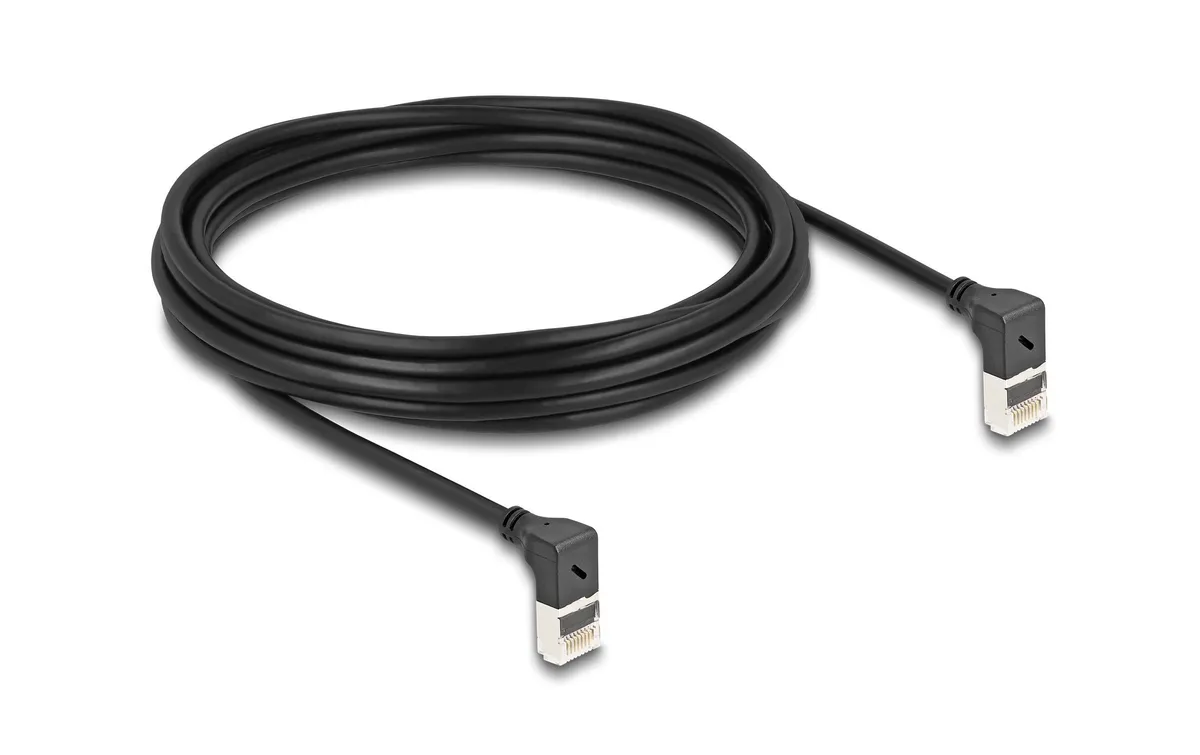 Delock Patchkabel 90° oben gewinkelt Cat 6A, S/FTP, 5 m, Schwarz Delock Patchkabel 90° oben gewinkelt Cat 6A, S/FTP, 5 m, Schwarz